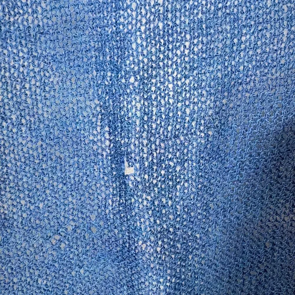 Eileen Fisher Wool Short Sleeve Cardigan Blue Quiet Luxury Office Women's Medium